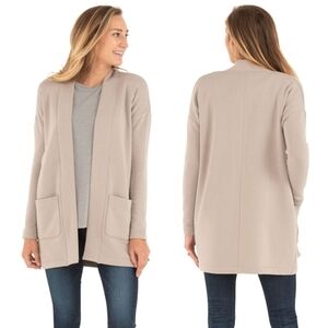 Free Fly Dune Tan Bamboo Thermal Fleece Cardigan Sweater Women's Size Large
